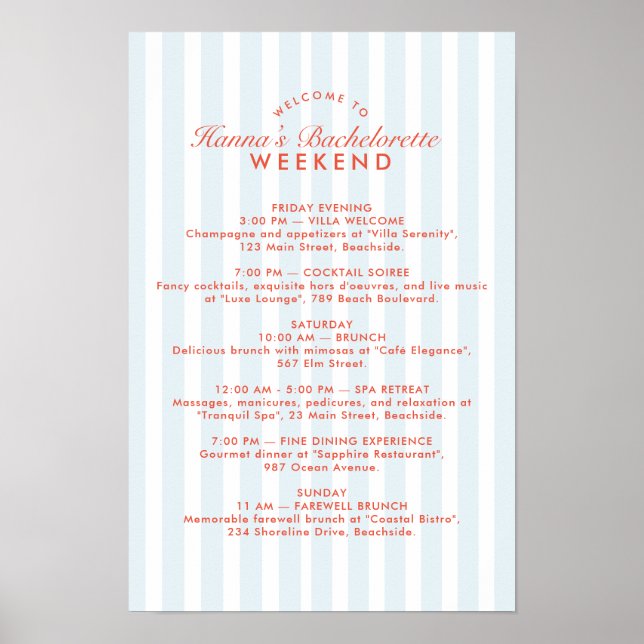 Póster Itinerario de fin de semana de despedida de solter (Frente)