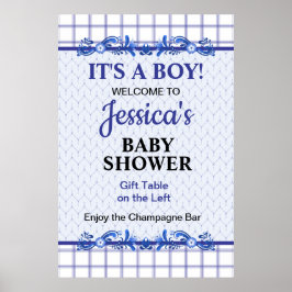 Póster It's A Boy Elegant Blue Baby Shower