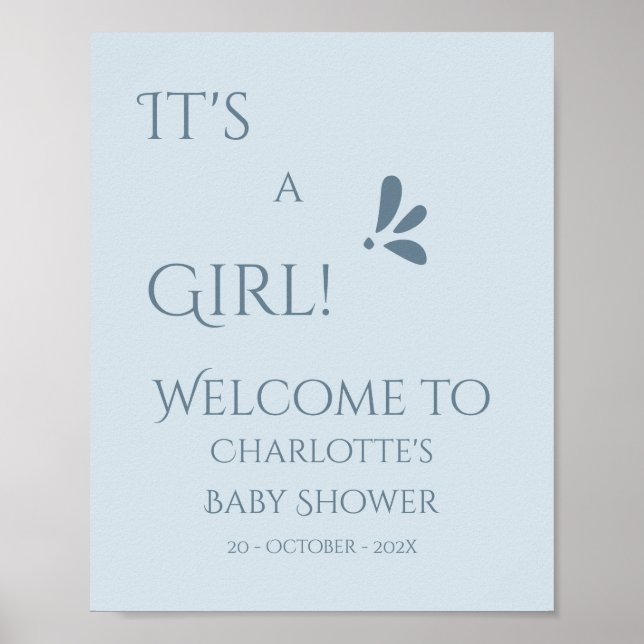 Póster It's A Boy! Minimalism Pastel Blue Baby Shower (Frente)