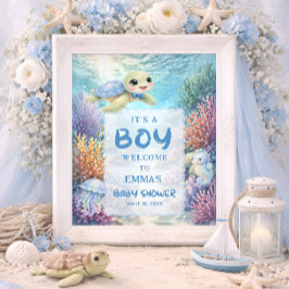 Póster It's a Boy Sea Turtle Baby Shower Welcome
