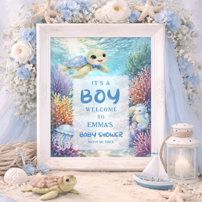 Póster It's a Boy Sea Turtle Baby Shower Welcome (Subido por el creador)