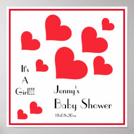 Póster It's a Girl! - Baby Shower Personalizado de Corazo