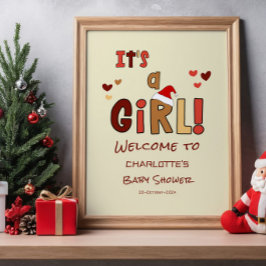 Póster It's a Girl! Christmas Baby Shower Welcome Sign