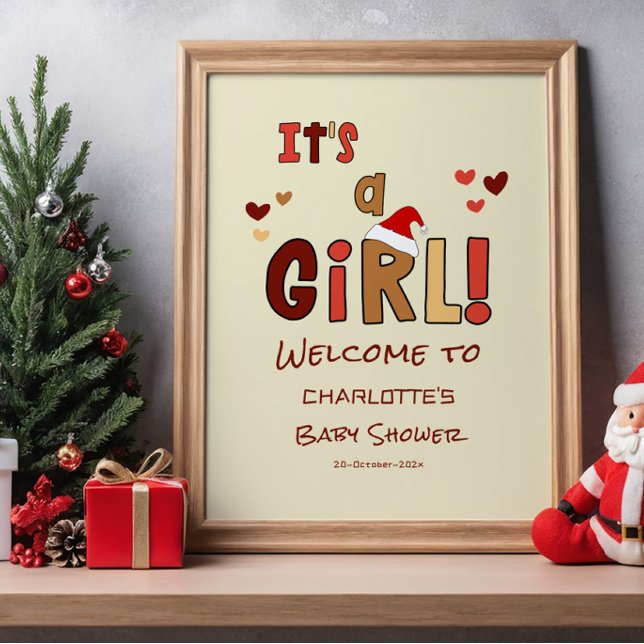 Póster It's a Girl! Christmas Baby Shower Welcome Sign (Subido por el creador)