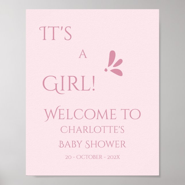 Póster It's A Girl! Minimalism Pastel Pink Baby Shower (Frente)