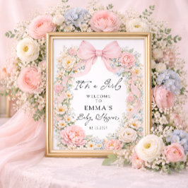 Póster It's a Girl Pink Bow Garden Baby Shower Welcome