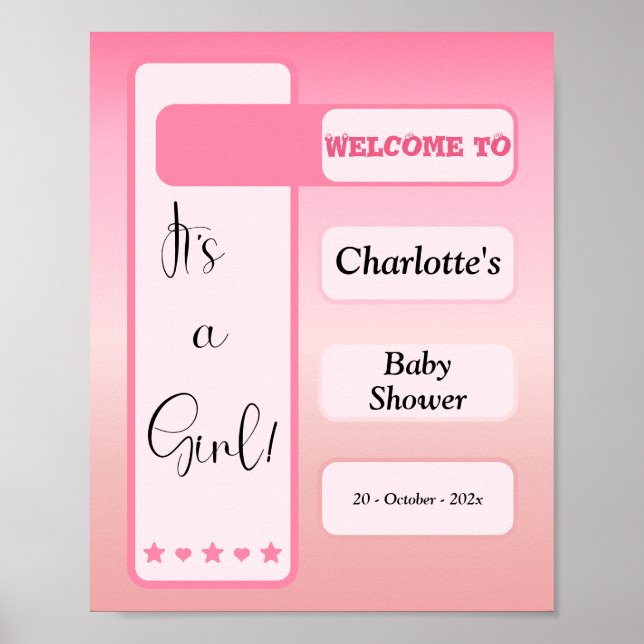 Póster It's A Girl! Pink Gradient Cute Baby Shower (Frente)