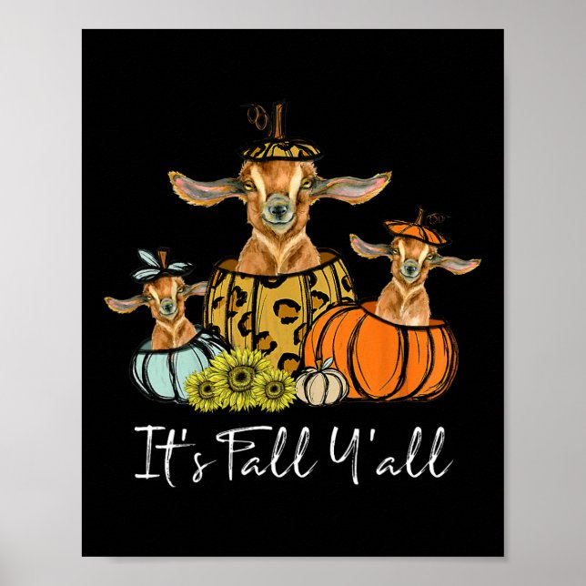 Póster It's Fall Y'all Goat Animal Leopard Pumpkin Fallin (Frente)