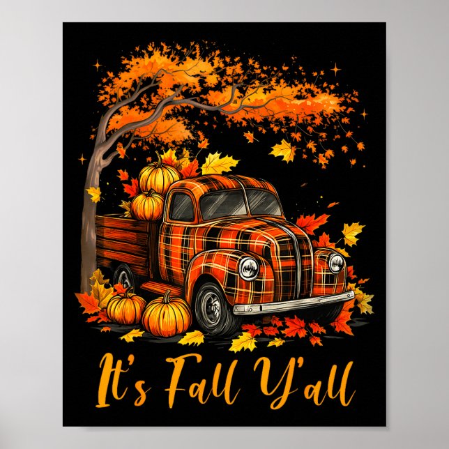 Póster It's Fall Y'all Pumpkin Truck Autumn Tree Hello Fa (Frente)
