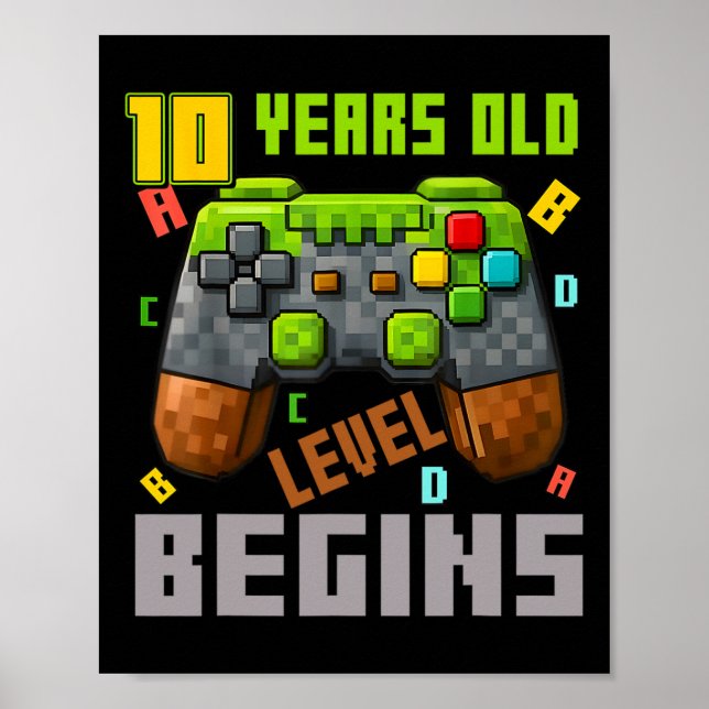 Póster It's My 10th Birthday Pixel Gaming Controller 10 Y (Frente)