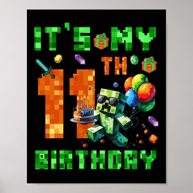 Póster It's My 11th Birthday Pixel Number Video Game Game (Frente)