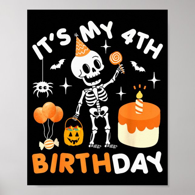 Póster It's My 4th Birthday-funny Halloween Skeleton 4th  (Frente)