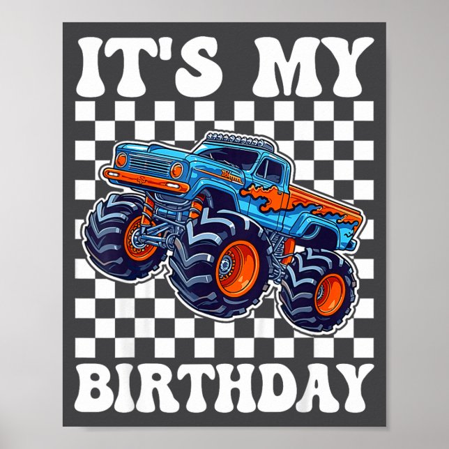 Póster It's My Birthday Boy Monster Truck Bday Party Kids (Frente)
