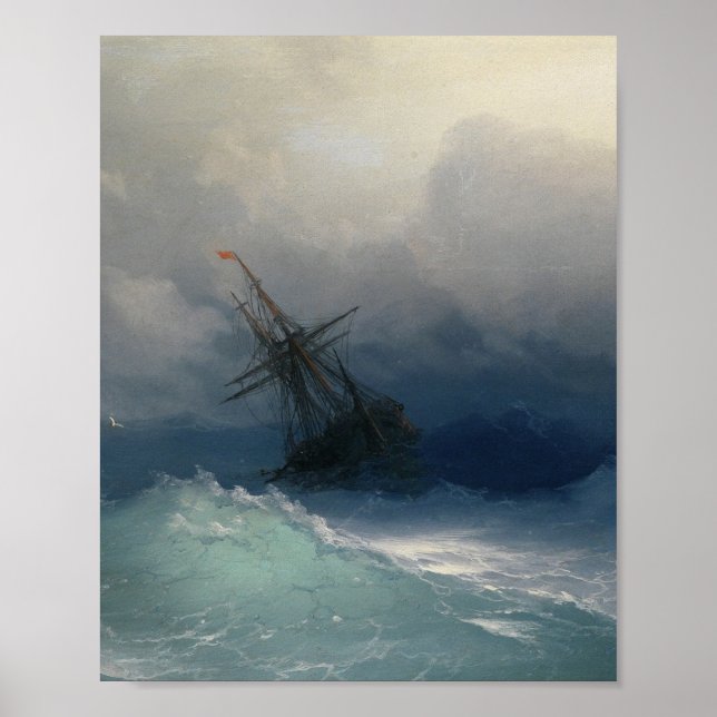 Póster Ivan Aivazovsky - Barco En El Mar De Tormenta (Frente)