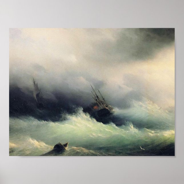Póster Ivan Aivazovsky - Buques en tormenta (Frente)