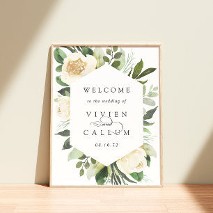Póster Ivory Bloom   Bienvenida a Boda Floral acuarela