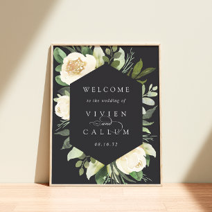 Póster Ivory Bloom Bienvenida a Boda Floral acuarela