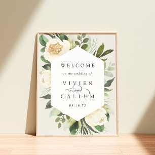 Póster Ivory Bloom Bienvenida a Boda Floral acuarela