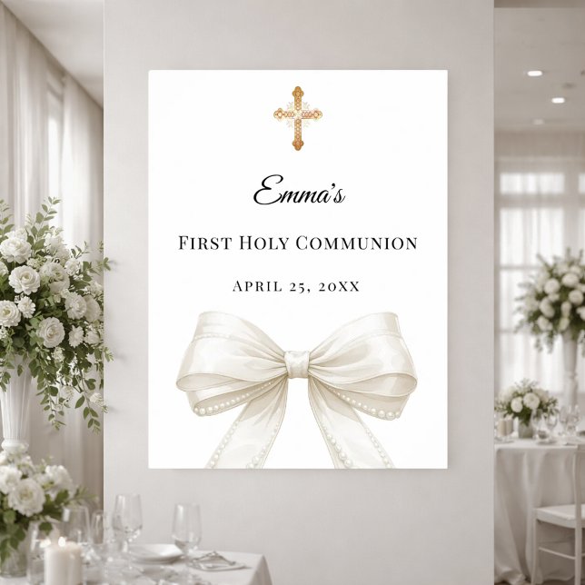 Póster Ivory bow pearls First Holy Communion welcome (Subido por el creador)