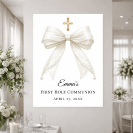 Póster Ivory bow pearls First Holy Communion welcome