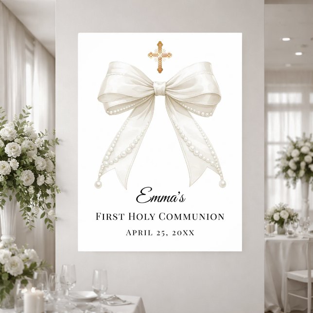 Póster Ivory bow pearls First Holy Communion welcome (Subido por el creador)