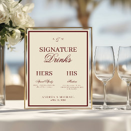 Póster Ivory & Burgundy Old Money Signature Drinks Sign