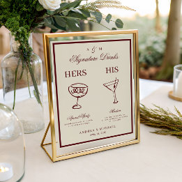 Póster Ivory & Burgundy Retro Signature Drinks Sign