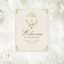 Póster Ivory Gold Baroque Wedding Welcome