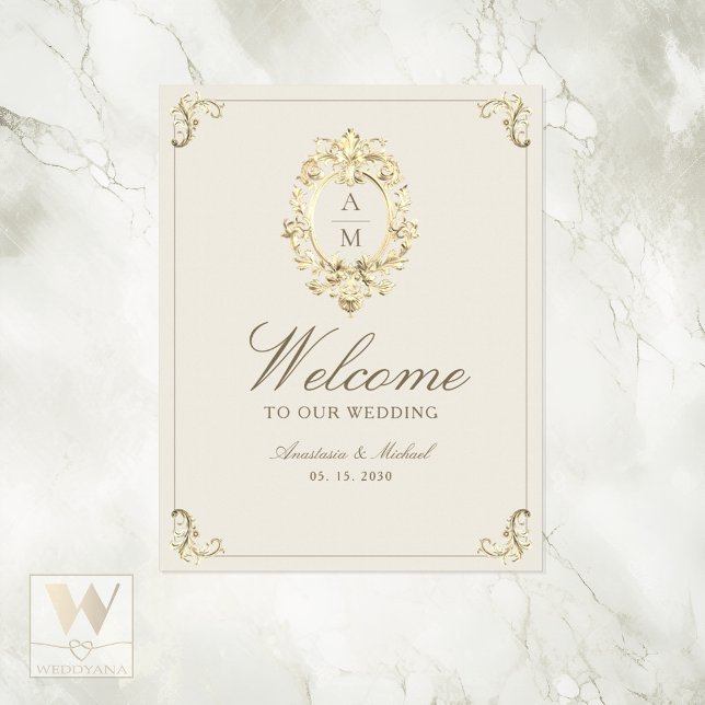 Póster Ivory Gold Baroque Wedding Welcome (Subido por el creador)