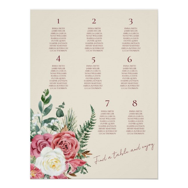 Póster Ivory Lace Elegant Floral Wedding Seating Chart (Anverso)