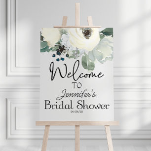 Póster Ivory White Floral Elegant Blooms Bridal Shower