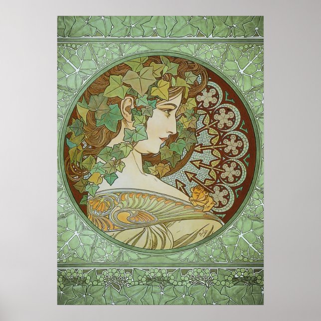 Póster Ivy de Alphonse Mucha Art Nouveau (Frente)