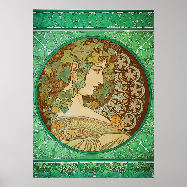 Póster Ivy de Alphonse Mucha Art Nouveau (Frente)