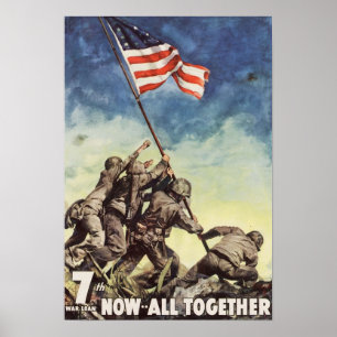Póster Iwo Jima Guerra Americana Estados Unidos elevando