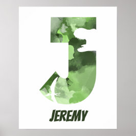 Póster "J" Dinosaurio acuarela Poster de nombre de niño v