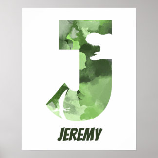 Póster "J" Dinosaurio acuarela Poster de nombre de niño v