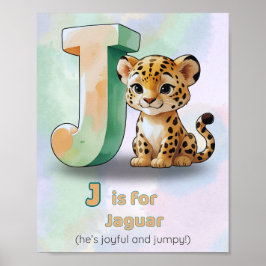 Póster J is for Jaguar – Jungle Animal Alphabet Print for