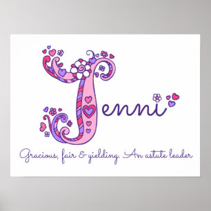 Póster J Jenni initial doodle art name meaning