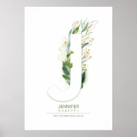 J Letter Monogram Gold Greenery Foliage Chic