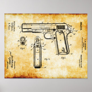 Póster J.M Browning M1911 Poster de patentes de pistol