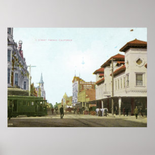 Póster J Street Fresno California Vintage