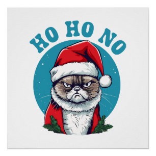 Póster Ja ja no - divertido gato gruñón de Santa