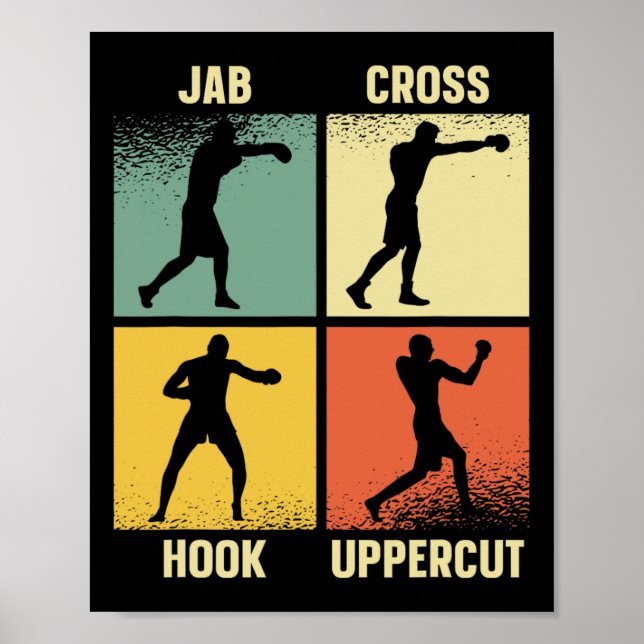 Póster Jab Cross Hook Uppercut - Boxing mueve Gri gráfico (Frente)