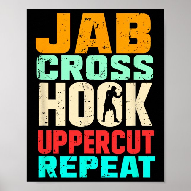Póster Jab Cross Hook Uppercut Repetir Kickboxing Retro M (Frente)