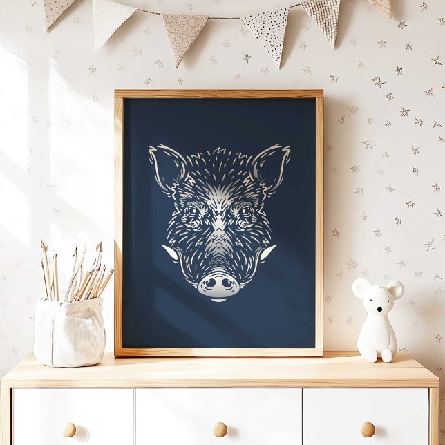 Póster Jabalí | Estampa de Jabalí Animal de Bosque para P (Woodland Wild Boar Nursery Wall Art Print by TinkPrints.)