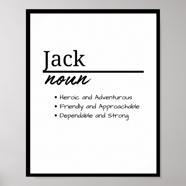 Póster Jack, definición de nombre personalizado del niño (Frente)