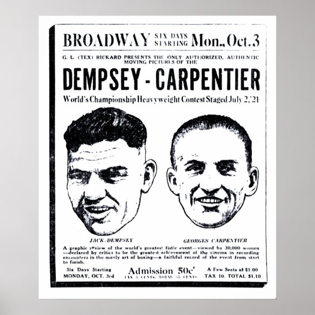 Póster Jack Dempsey 1921 poster de películas antiguas (Frente)