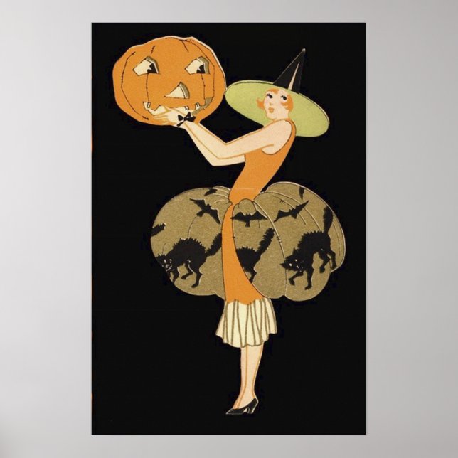 Póster Jack O Lantern Calabaza negra (Frente)