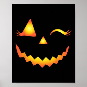 Póster Jack O Lantern Face Pumpkin Eyelashes Halloween Co