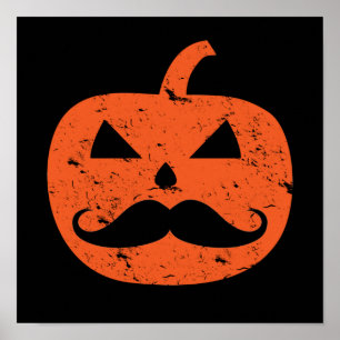 Póster Jack O Lantern Mustache Pumpkin Funny Halloween